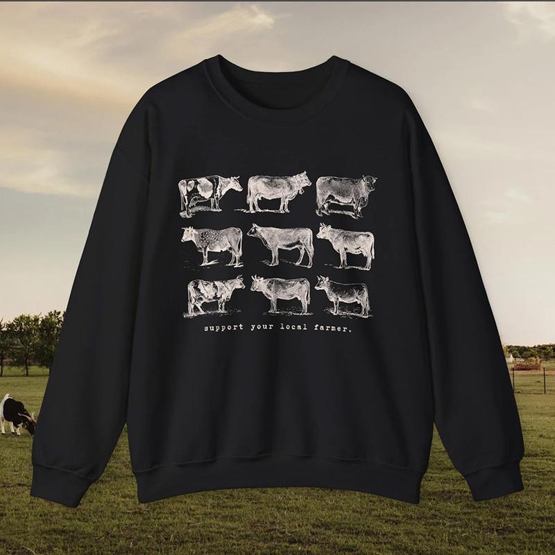 Support Your Local Farmer Cow Sweatshirt, Farm Animals Sweater, Farming Clothes Trendy Homesteading Crewneck... (Image 2)