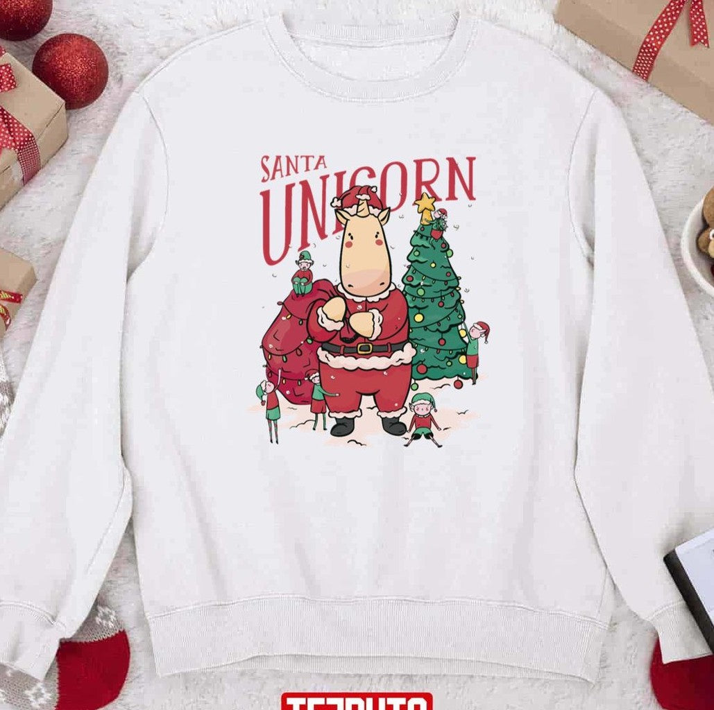 Santa Unicorn Christmas Santa Claus Sweatshirt T-Shirts, Hoodie | VibeTeeNation.com (Image 1)