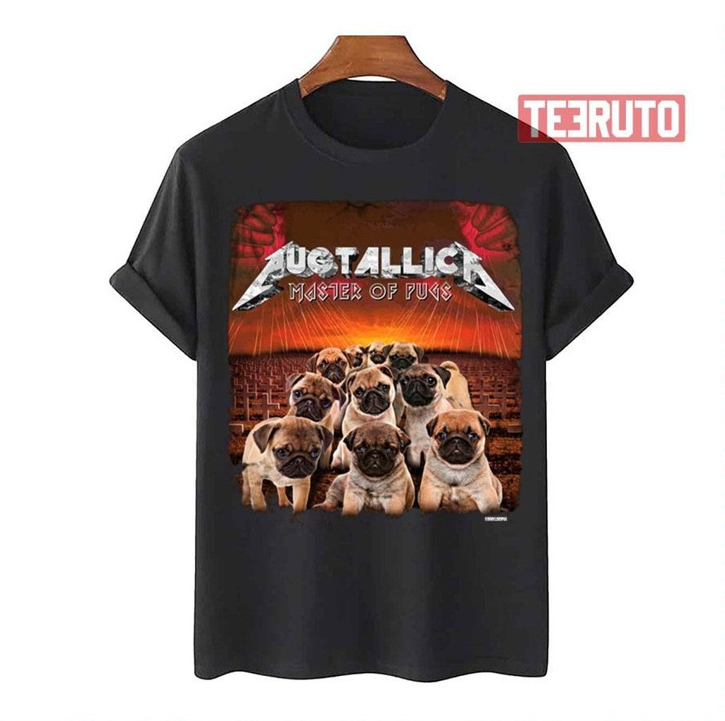 Pugtallica Metal Band Unisex T-Shirt Hoodie, Sweatshirt | VibeTeeNation.com (Image 1)