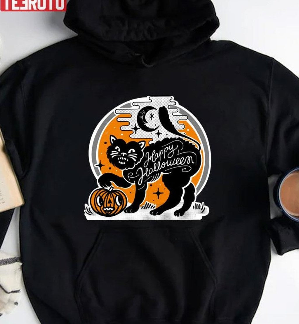 Black Cat Halloween Unisex T-Shirt Hoodie, Sweatshirt | VibeTeeNation.com (Image 2)