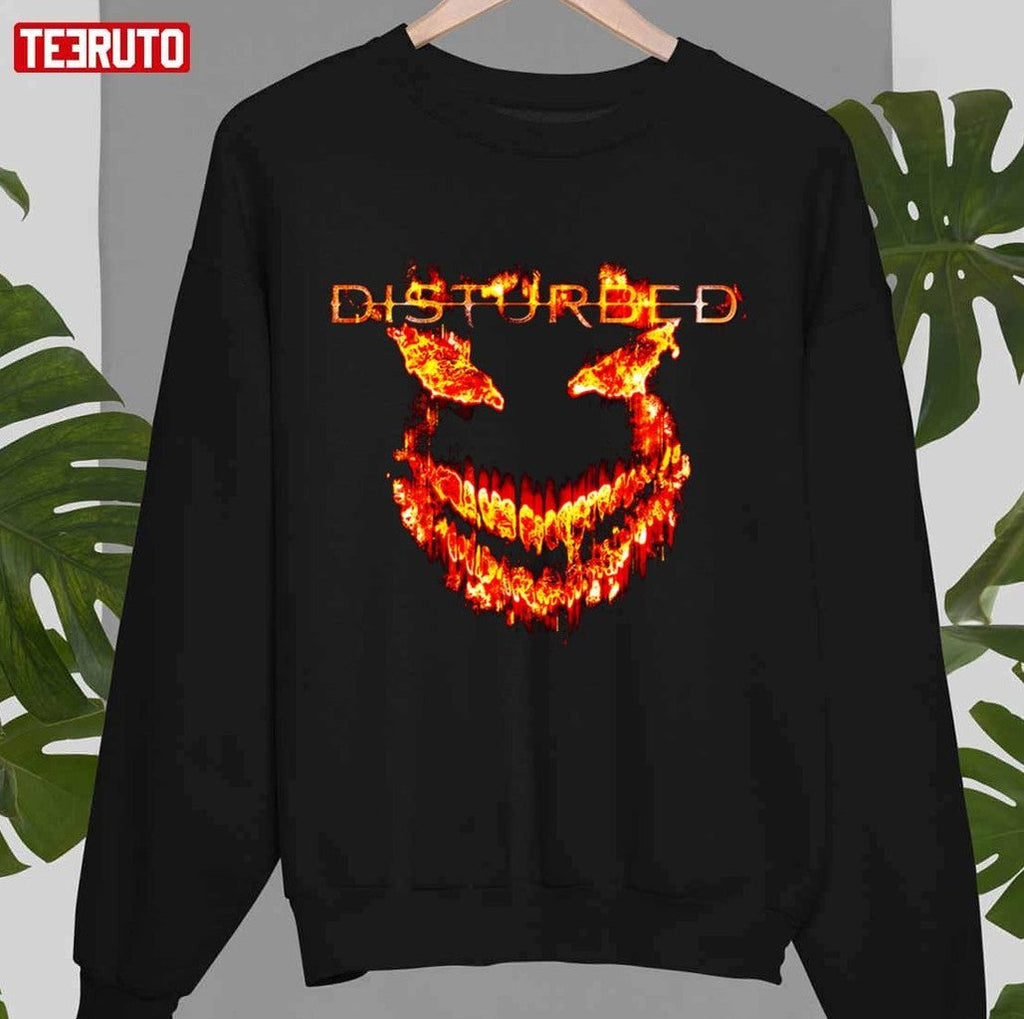 Scary Fire Face Disturbed Rock Band Unisex Sweatshirt T-Shirts, Hoodie | VibeTeeNation.com (Image 1)