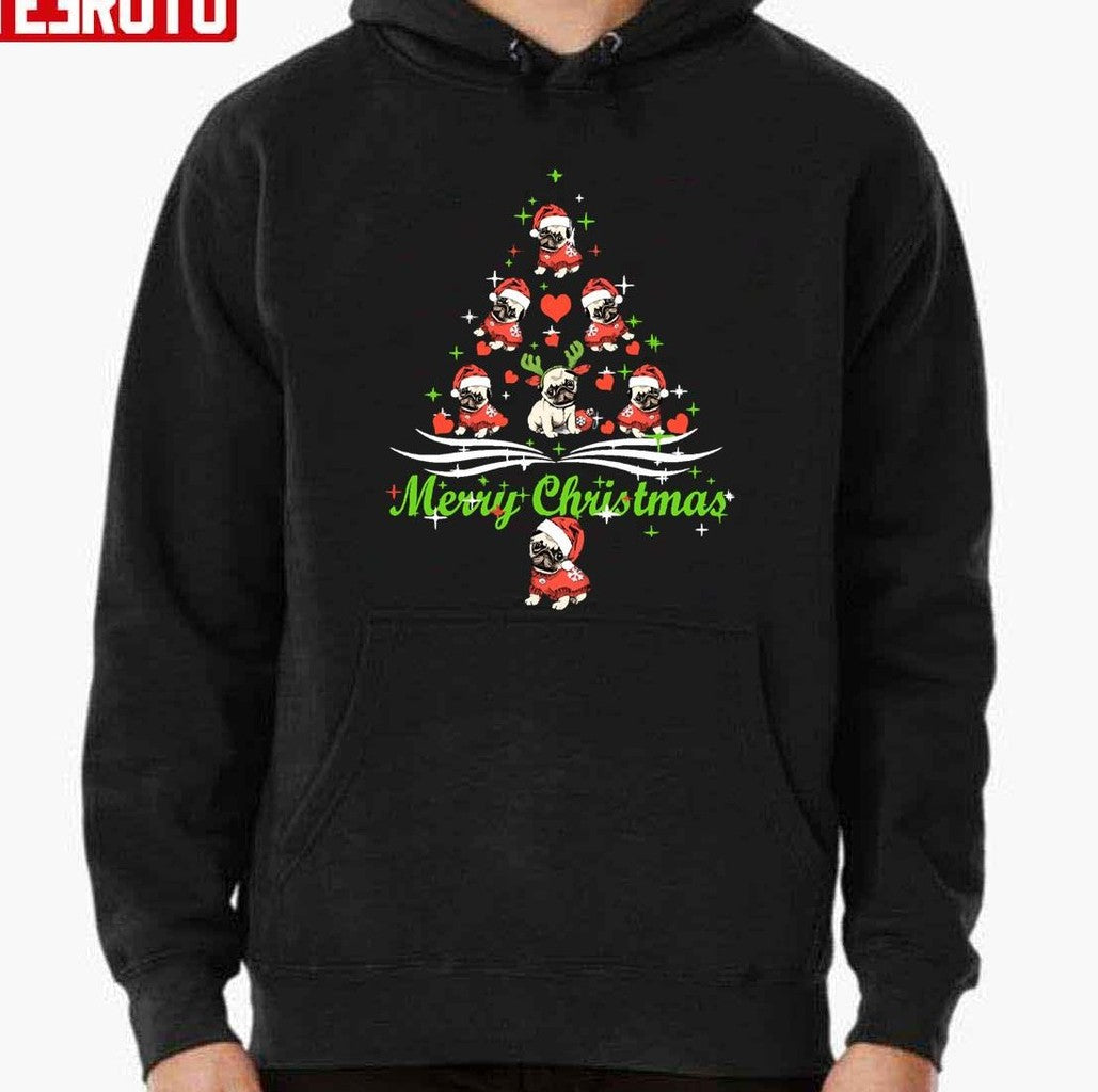 Pug Merry Christmas Funny December Festival Dog Unisex Sweatshirt T-Shirts, Hoodie | VibeTeeNation.com (Image 2)