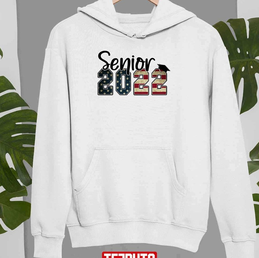 Senior 2022 American Flag Unisex T-Shirt Hoodie, Sweatshirt | VibeTeeNation.com (Image 2)