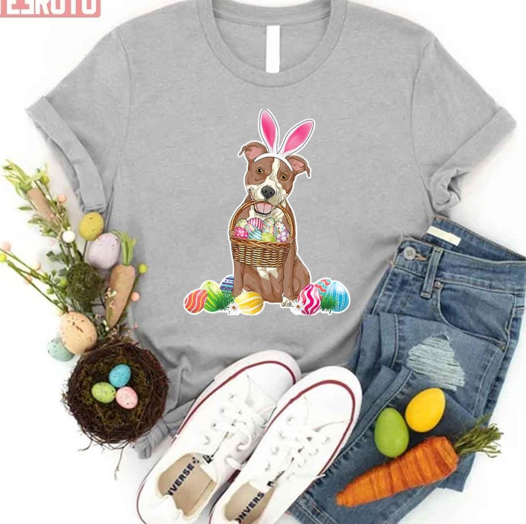 Pitbull Easter Day Eggs Basket Women T-Shirt Hoodie, Sweatshirt | VibeTeeNation.com