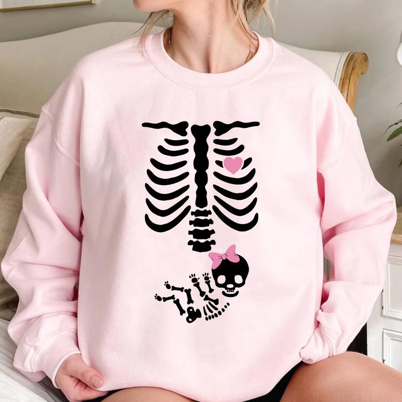 Skeleton Maternity Halloween Sweatshirt, Pregnancy Announcement Sweat 2024, Pregnant Costume, Fall New Mom... (Image 2)
