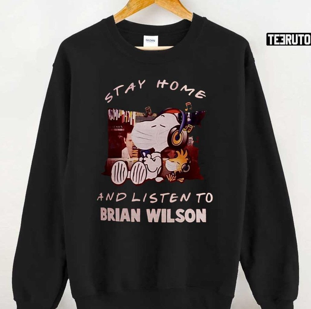 Snoopy Stay Home And Listen To Brian Wilson Unisex T-Shirt Hoodie, Sweatshirt | VibeTeeNation.com (Image 3)