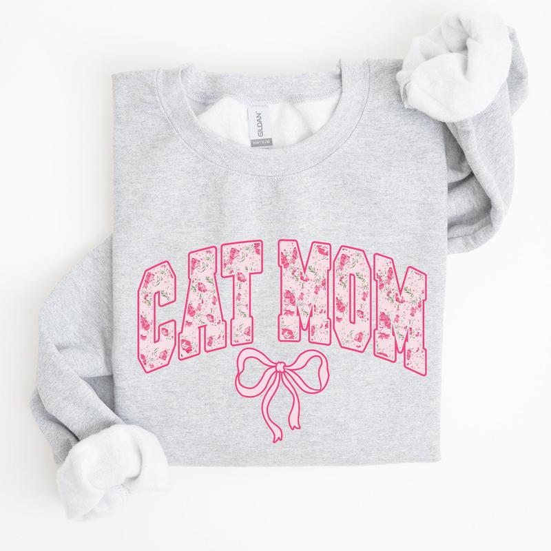 Cat Mom, Coquette, Pink Bows, Trend, Girly, Soft Girl Era Sweatshirt, Women's Crew Neck, Crewneck Casual... (Image 2)