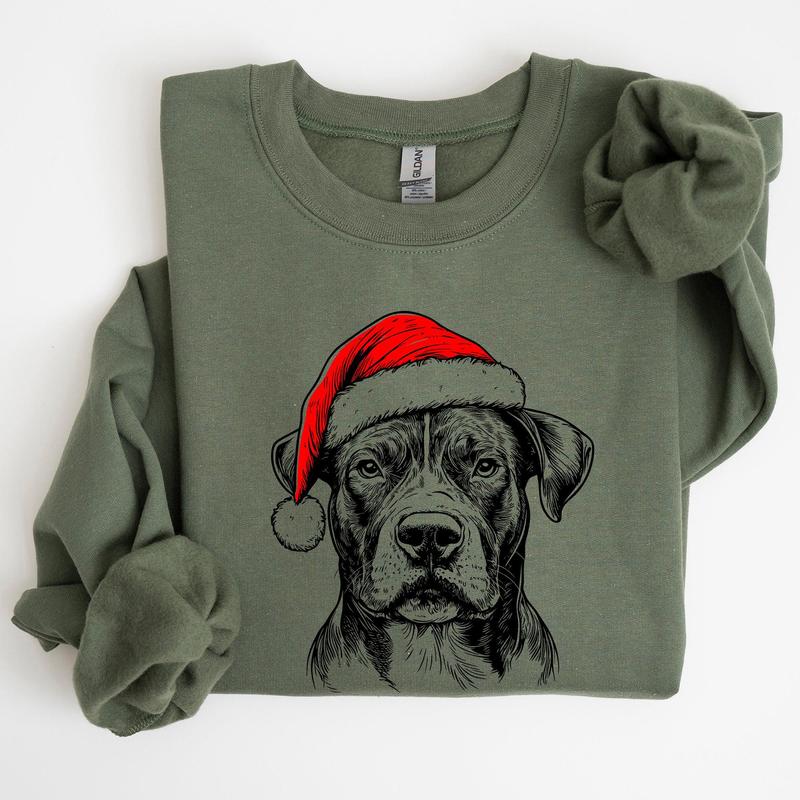 Pitbull, Santa, Dog, Christmas, Dog Lover, Pet Sweatshirt, Crew Neck, Women's, Crewneck T-Shirts, Hoodie (Image 5)