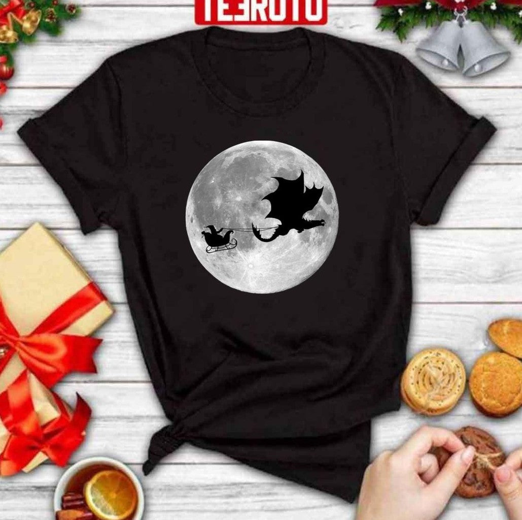 Santa Claus Dragon Rider Sleigh Ride Merry Christmas Unisex Sweatshirt T-Shirts, Hoodie | VibeTeeNation.com (Image 3)