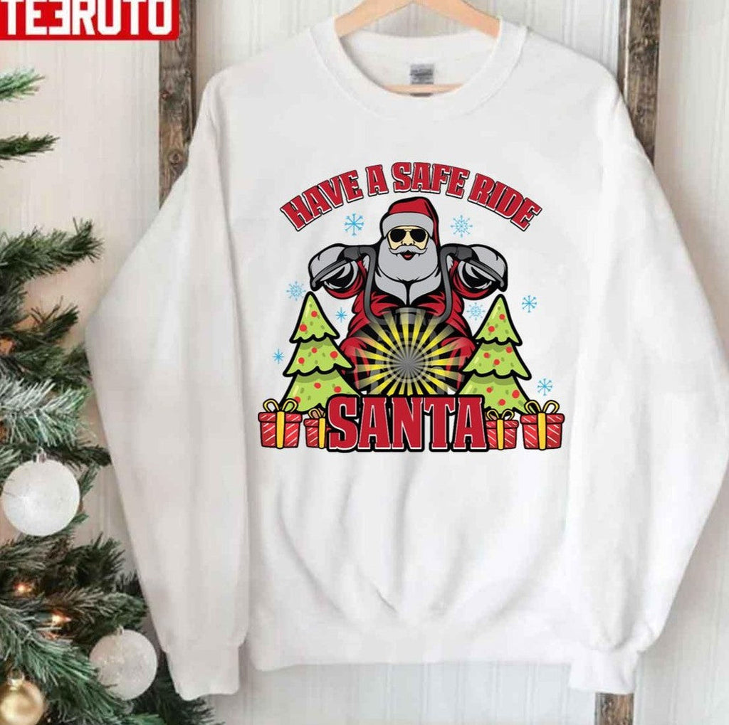 Santa Claus Happy Motorcycle Christmas Unisex Sweatshirt T-Shirts, Hoodie | VibeTeeNation.com (Image 3)
