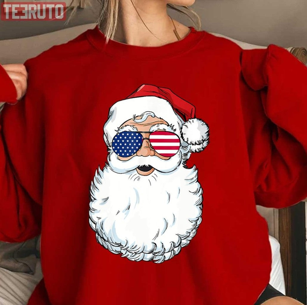 Santa Claus Patriotic Usa Sunglasses Unisex Sweatshirt T-Shirts, Hoodie | VibeTeeNation.com (Image 3)