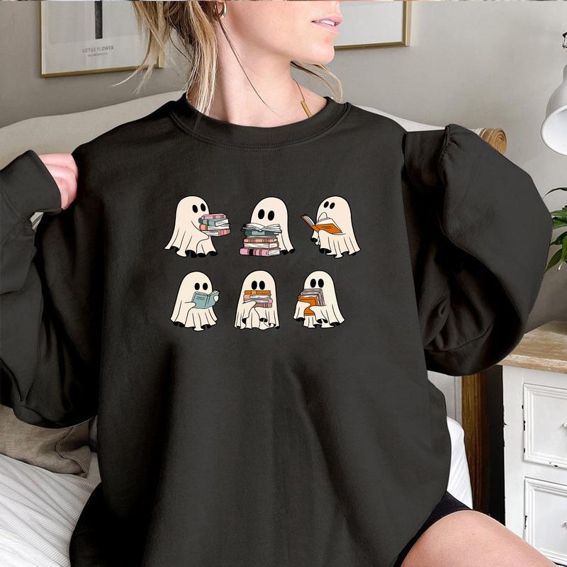 Ghost Reading Books Shirt, Bookish Halloween Shirt, Halloween Teacher Gift, Librarian Halloween Shirt, Ghost... (Image 1)