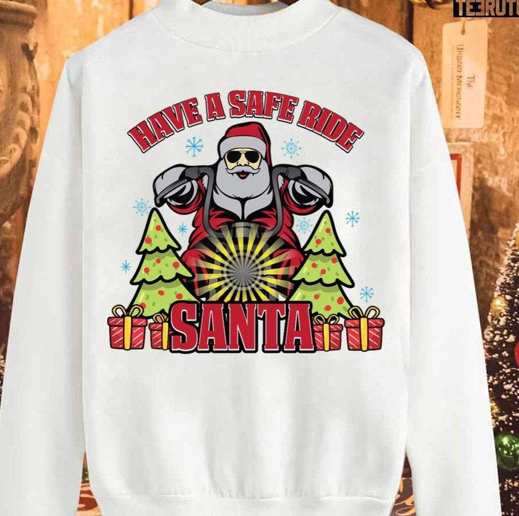 Santa Claus Happy Motorcycle Christmas Unisex Sweatshirt T-Shirts, Hoodie | VibeTeeNation.com (Image 4)