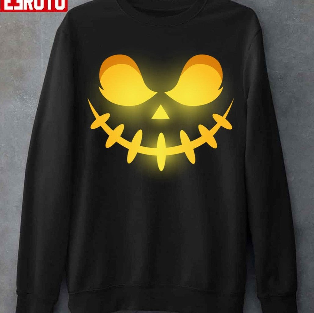 Pumpkin Faces A Scare Pumpkin Face Halloween Unisex T-Shirt Hoodie, Sweatshirt | VibeTeeNation.com (Image 3)