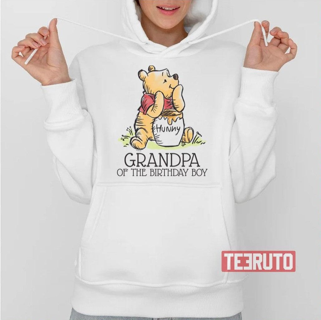 Pooh Watercolor First Birthday Grandpa Unisex T-Shirt Hoodie, Sweatshirt | VibeTeeNation.com (Image 2)