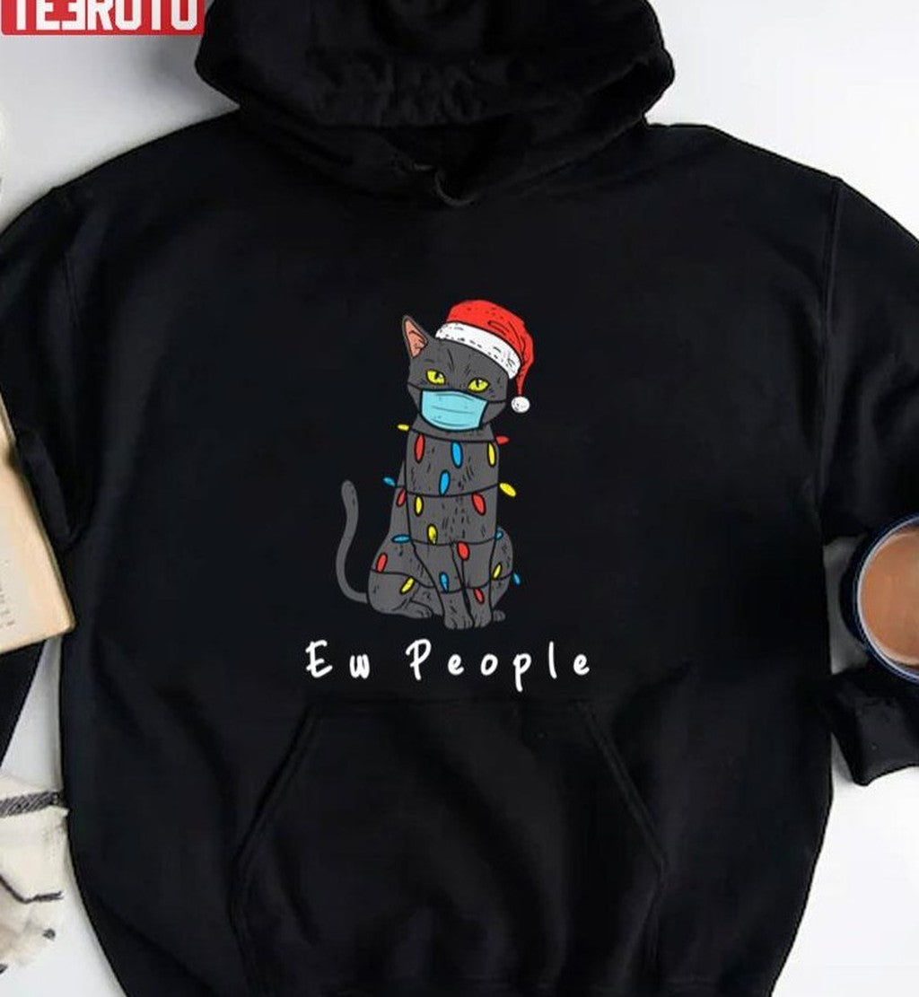 Black Cat Mask Cat Christmas Ew People Merry Catmas Unisex Sweatshirt T-Shirts, Hoodie | VibeTeeNation.com (Image 2)