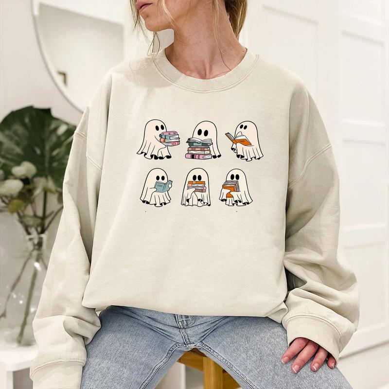 Ghost Reading Books Shirt, Bookish Halloween Shirt, Halloween Teacher Gift, Librarian Halloween Shirt, Ghost... (Image 4)