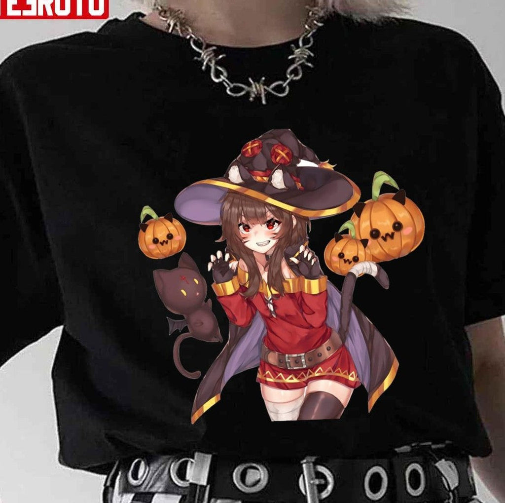 Pumpkin Heads Megumin Konosuba Unisex T-shirt Hoodie, Sweatshirt | VibeTeeNation.com (Image 1)