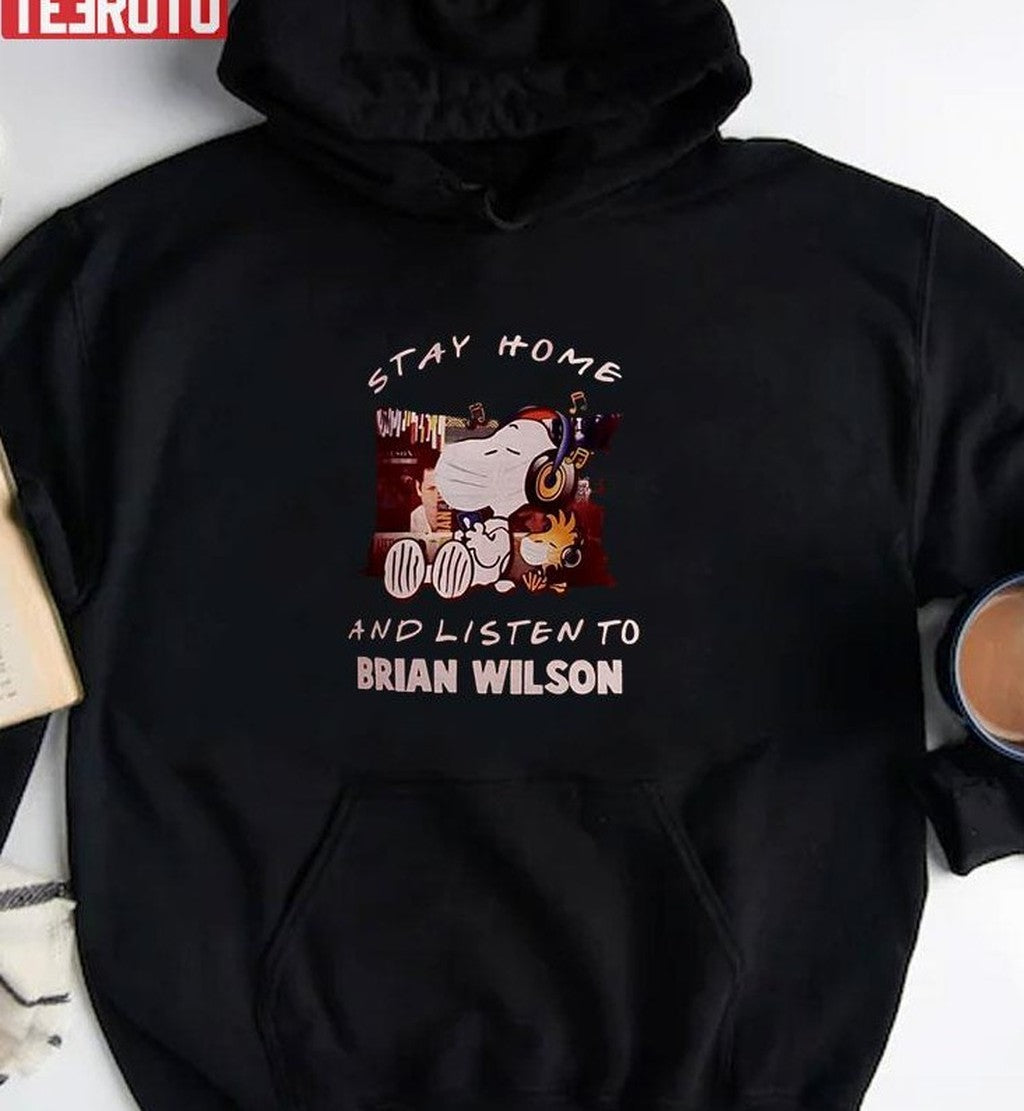 Snoopy Stay Home And Listen To Brian Wilson Unisex T-Shirt Hoodie, Sweatshirt | VibeTeeNation.com (Image 2)