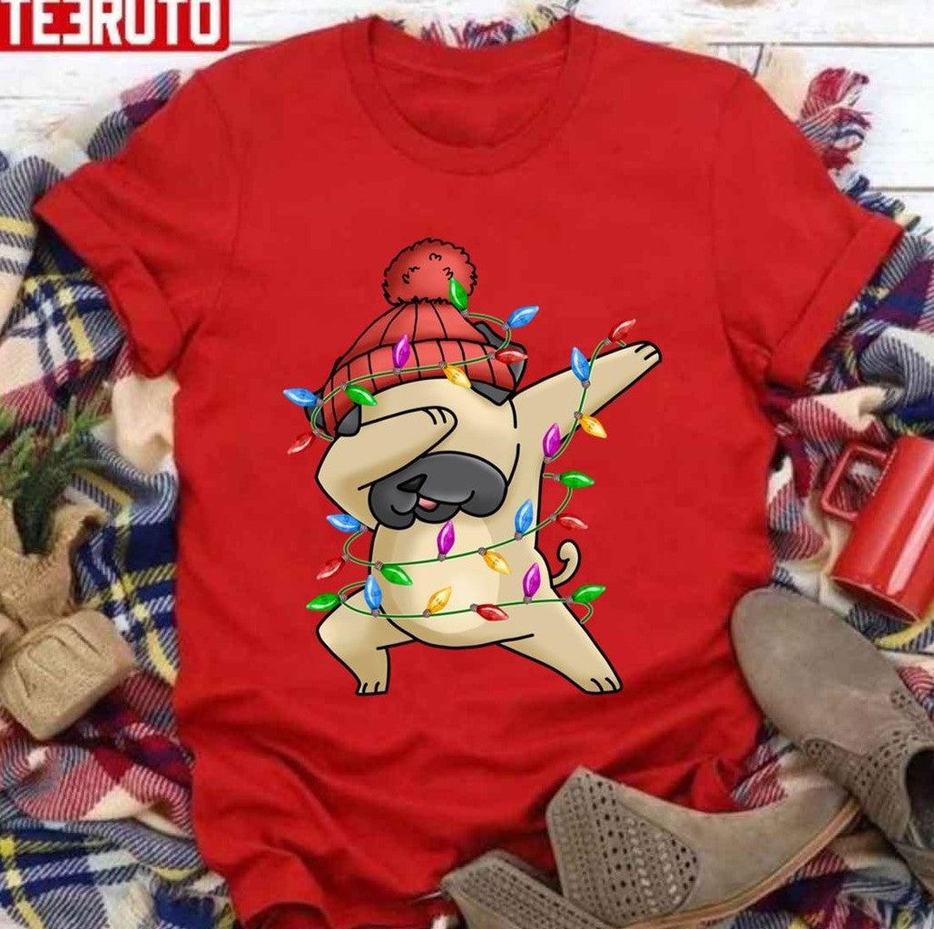 Pug Christmas Lights Santa Dabbing Through The Snow Unisex Sweatshirt T-Shirts, Hoodie | VibeTeeNation.com (Image 2)