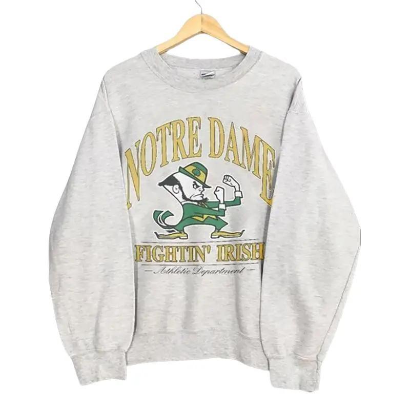 Vintage 90s University of Notre Dame Fighting Irish Sweatshirt, Notre Dame Shirt Collar Cotton Menswear Hoodie... (Image 1)