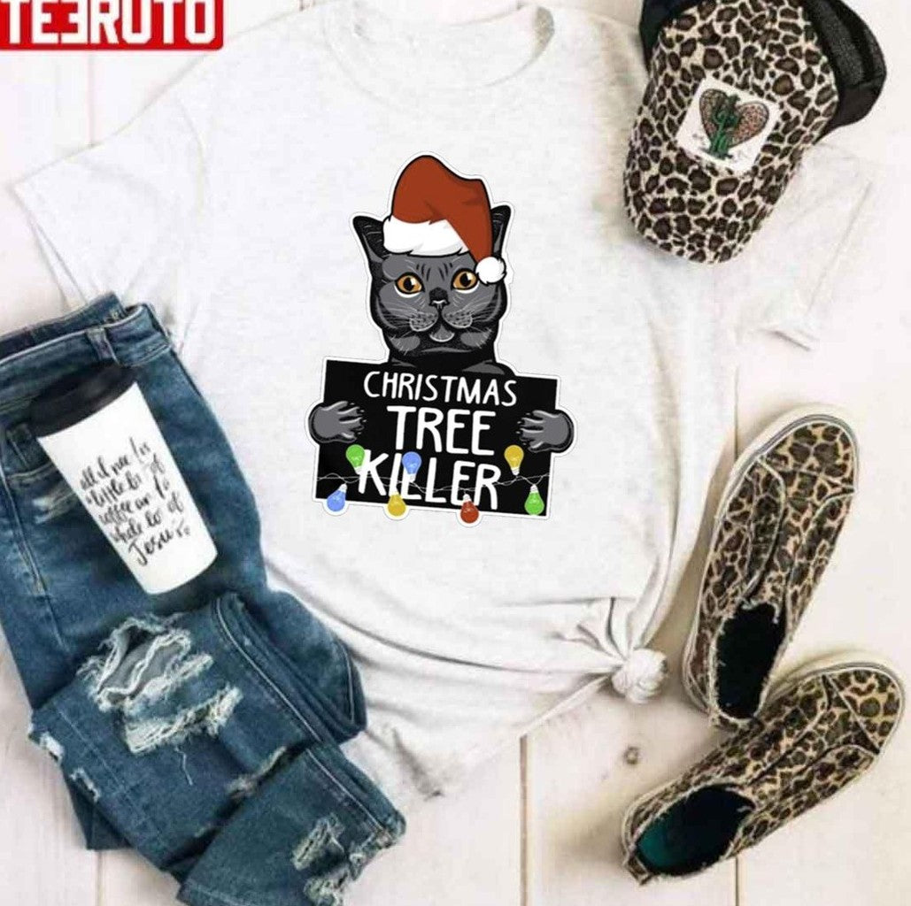 Santa Black Cat Christmas Tree Killer Mugshot Unisex Sweatshirt T-Shirts, Hoodie | VibeTeeNation.com (Image 2)