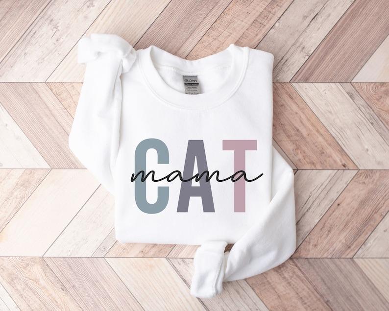Cat Mom Sweatshirt  Cat Mom Crewneck  Cat Mama Fur Mama  Cat Lovers Sweatshirt Cotton Comfort T-Shirts, Hoodie (Image 2)
