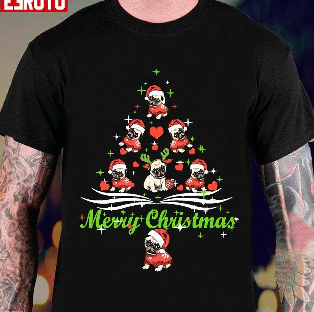 Pug Merry Christmas Funny December Festival Dog Unisex Sweatshirt T-Shirts, Hoodie | VibeTeeNation.com (Image 3)