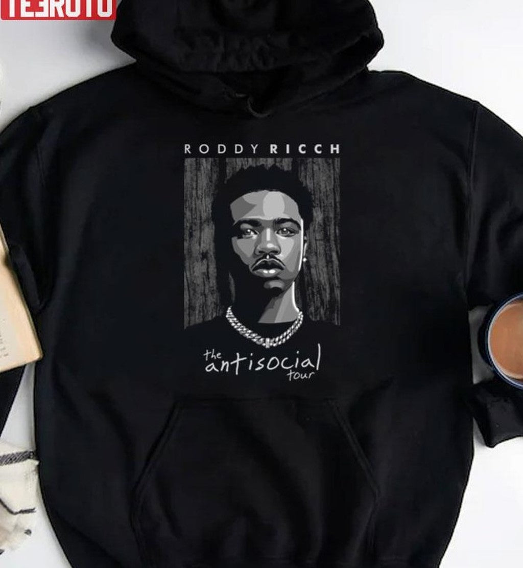 Antisocial Tours Retro Roddy Ricch Portrait Unisex T-Shirt Hoodie, Sweatshirt | VibeTeeNation.com (Image 2)