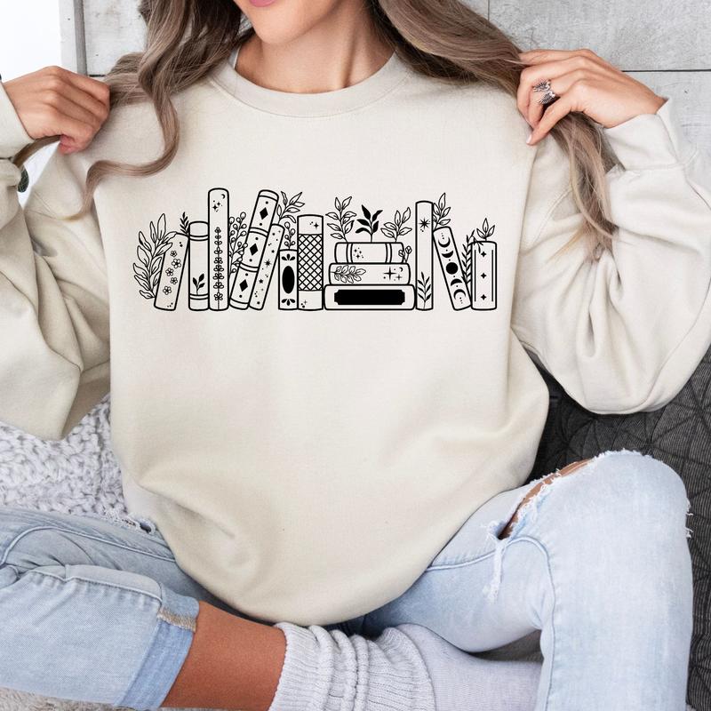 Too Many Books Crewneck in Ivory - Adult Soft Womenswear T-Shirts, Hoodie, Sweatshirt | VibeTeeNation.com (Image 2)