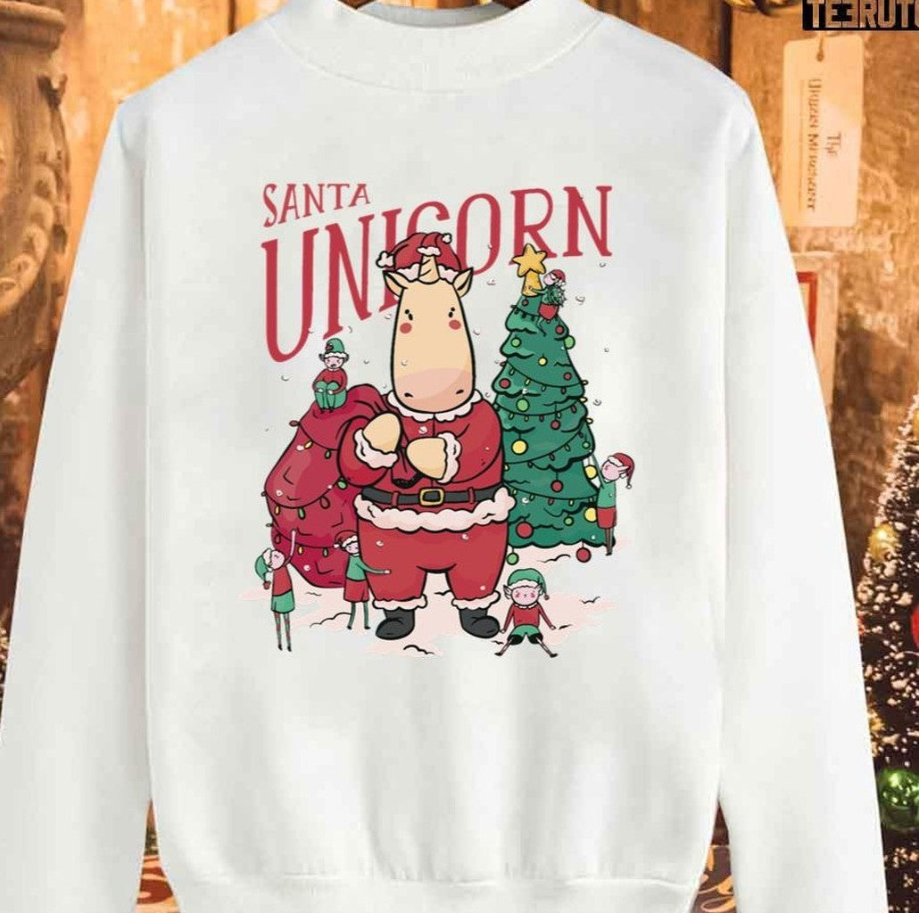 Santa Unicorn Christmas Santa Claus Sweatshirt T-Shirts, Hoodie | VibeTeeNation.com (Image 4)