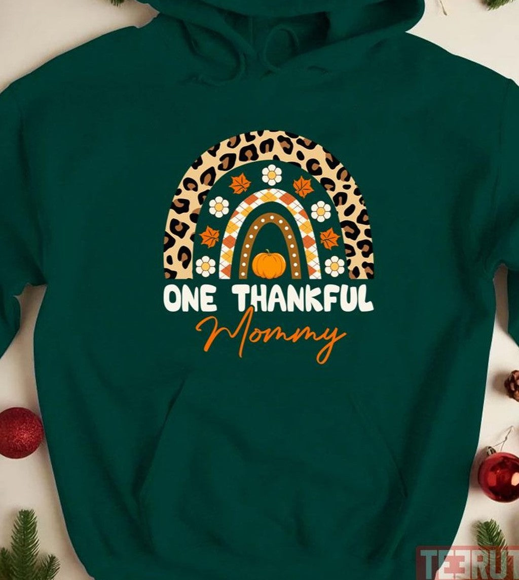 One Thankful Mommy Funny Autumn Mommy Lover The Rainbow Thanksgiving Unisex T-shirt Hoodie, Sweatshirt (Image 2)