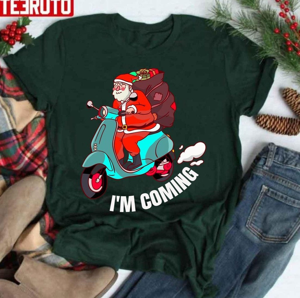 Santa Claus Arrives On A Scooter Christmas Party S Funny Unisex Sweatshirt T-Shirts, Hoodie | VibeTeeNation.com (Image 4)