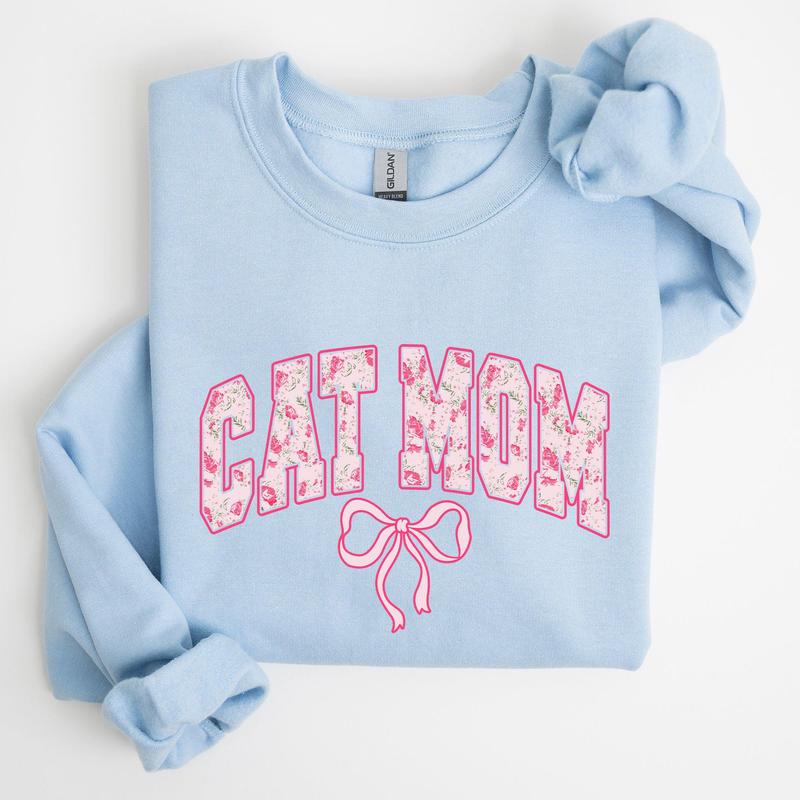 Cat Mom, Coquette, Pink Bows, Trend, Girly, Soft Girl Era Sweatshirt, Women's Crew Neck, Crewneck Casual... (Image 4)
