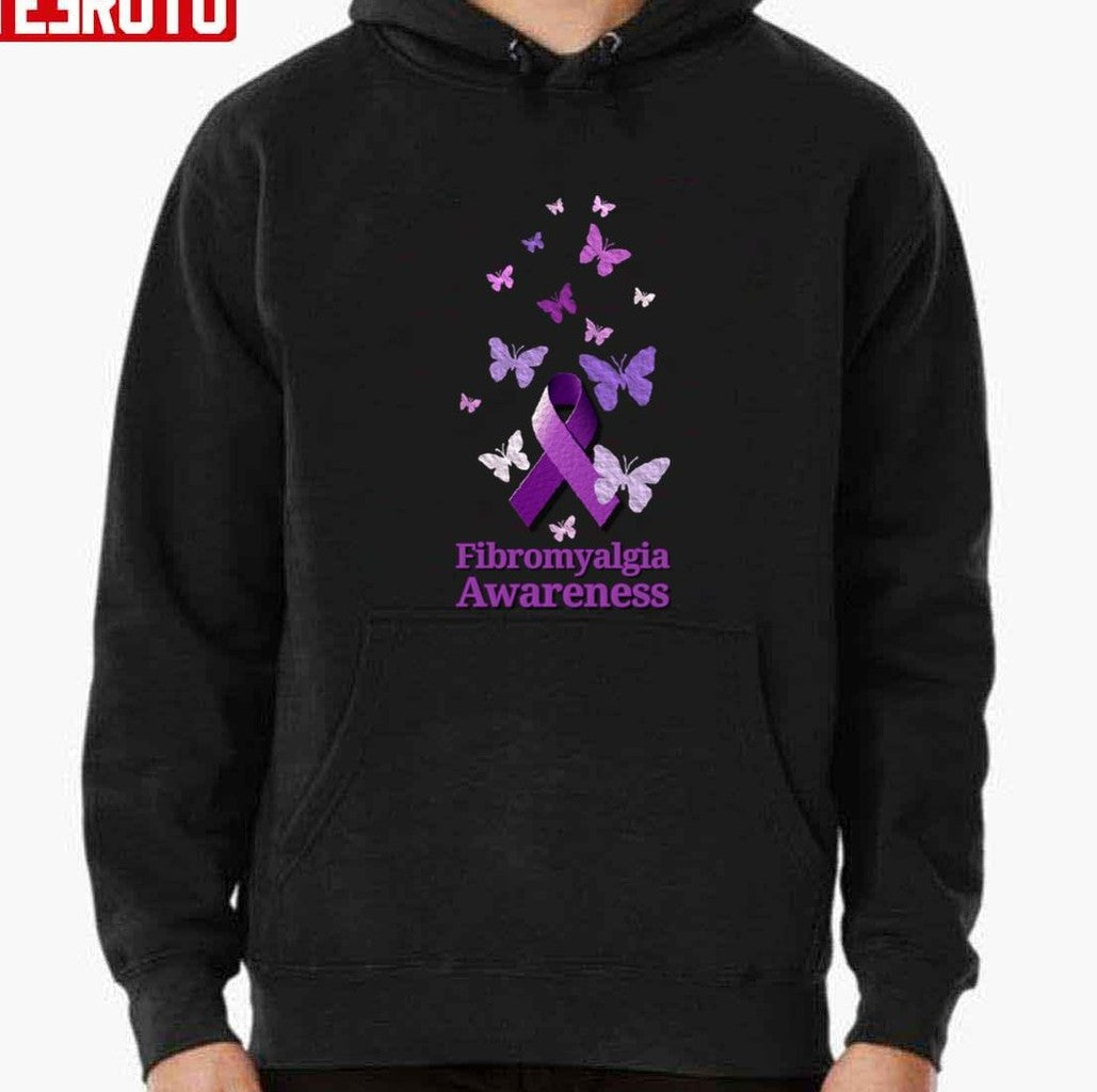 Purple Ribbon Fibromyalgia Awareness Butterflies Unisex T-Shirt Hoodie, Sweatshirt | VibeTeeNation.com (Image 3)