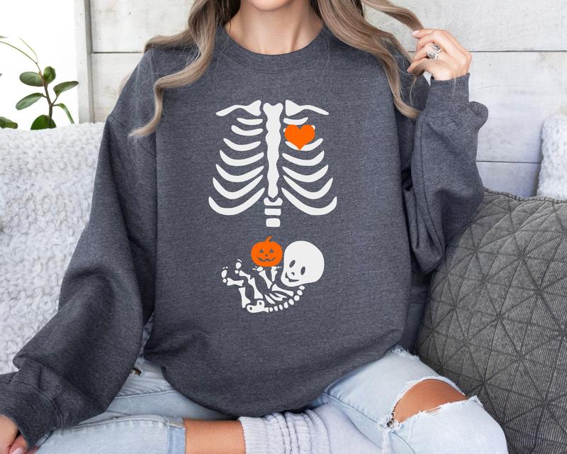 Skeleton Halloween Maternity Sweatshirt, Funny Pregnancy Announcement Shirt 2024, Pregnant Women Costume, Fall... (Image 2)