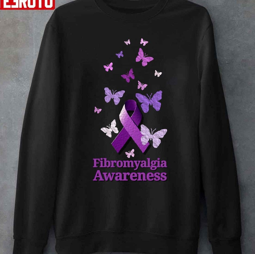 Purple Ribbon Fibromyalgia Awareness Butterflies Unisex T-Shirt Hoodie, Sweatshirt | VibeTeeNation.com (Image 2)