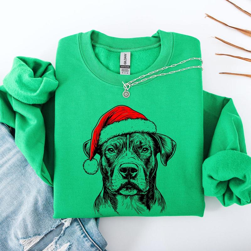 Pitbull, Santa, Dog, Christmas, Dog Lover, Pet Sweatshirt, Crew Neck, Women's, Crewneck T-Shirts, Hoodie (Image 2)