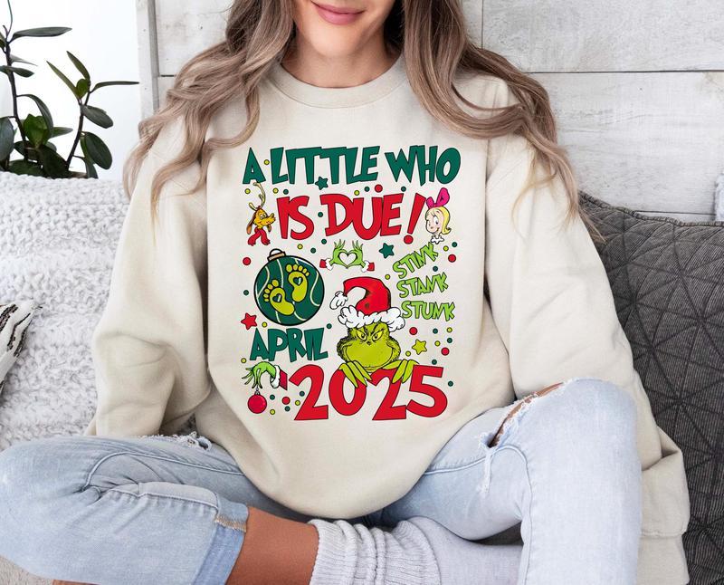 A Little Who Is Due Sweatshirt, Custom Month Pregnancy Crewneck, New Mom Christmas Shirt, Xmas Gift for Mom Hoodie (Image 1)
