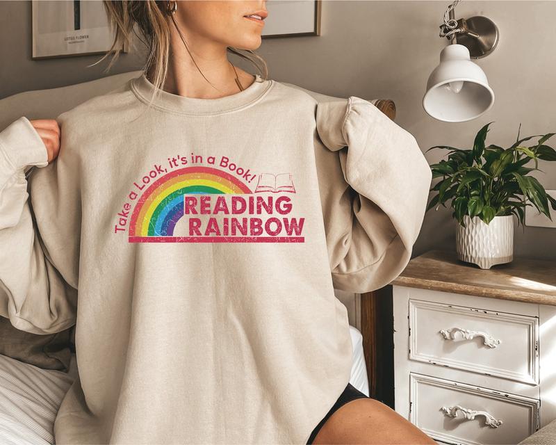 Reading Rainbow Sweatshirt, Teacher Appreciation Gift, School Shirt, Book Lover Gift, Teacher Shirt, Book Nerd... (Image 1)