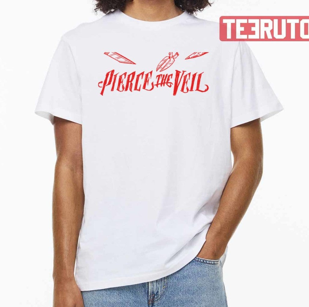 Pierce The Veil Rock Band Red Text Unisex T-Shirt Hoodie, Sweatshirt | VibeTeeNation.com (Image 1)