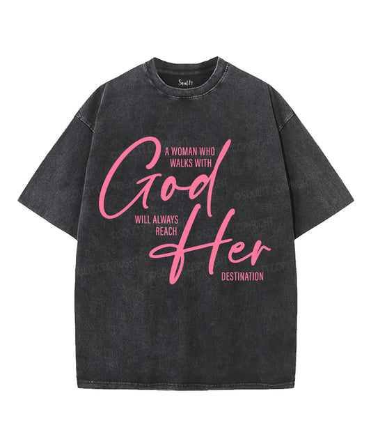 A Woman Who Walks With God Unisex Washed Christian T-shirt