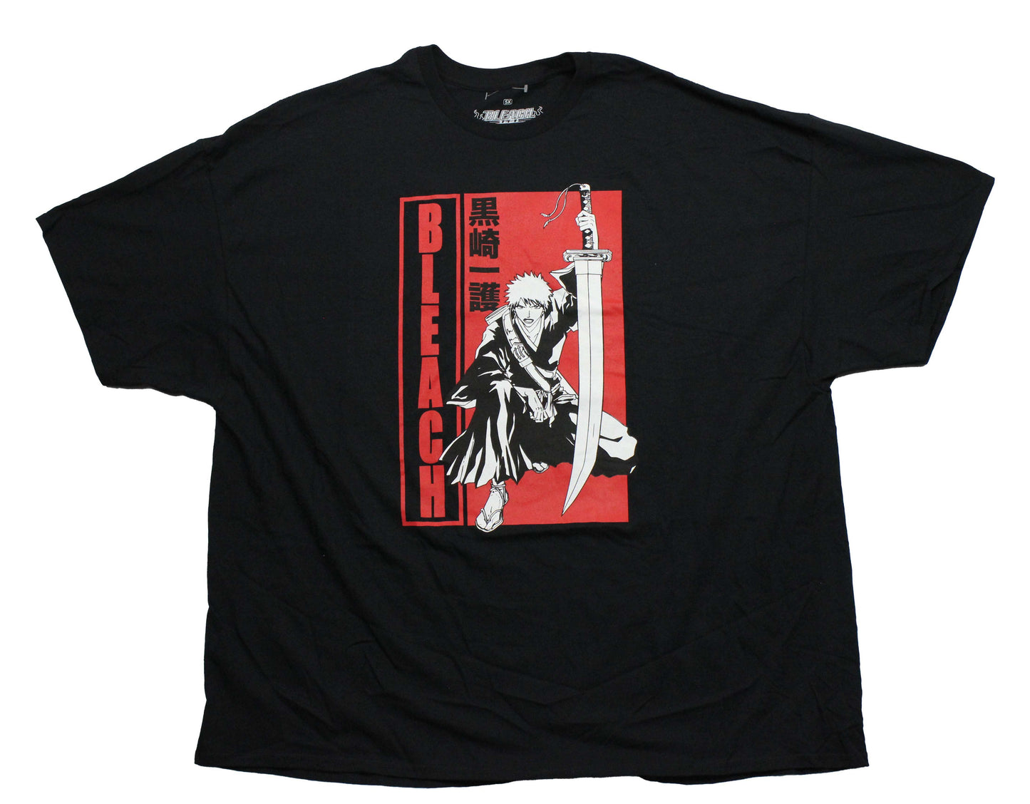 Bleach Mens T-Shirt - Ichigo Crouching Holding Giant White Sword in Red Box
