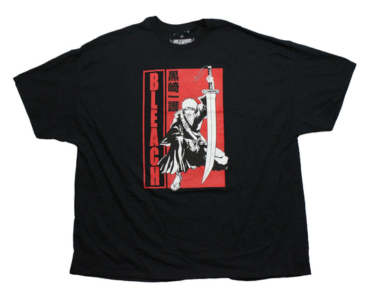 Bleach Mens T-Shirt - Ichigo Crouching Holding Giant White Sword in Red Box