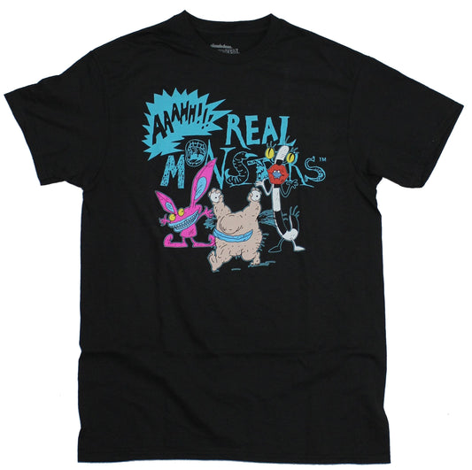 Aaahh!! Real Monsters Mens T-Shirt -  Classic Blue Show Logo Group Cast