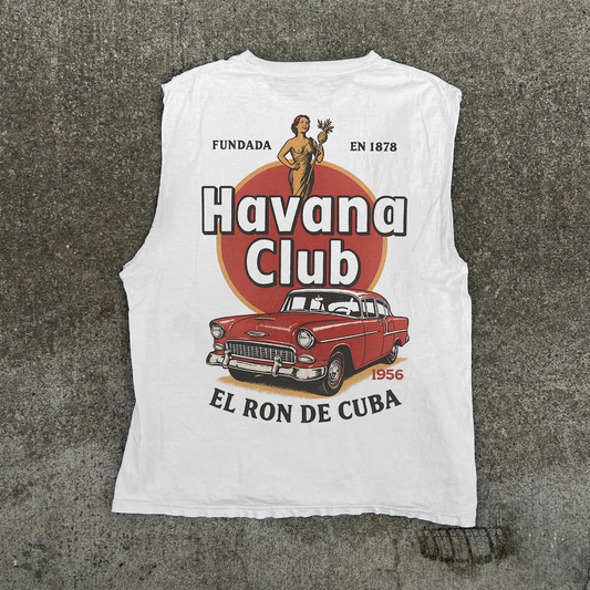 'HAVANA CLUB' CUBA CADDY HEAVY WHITE CUT-OFF T-SHIRT