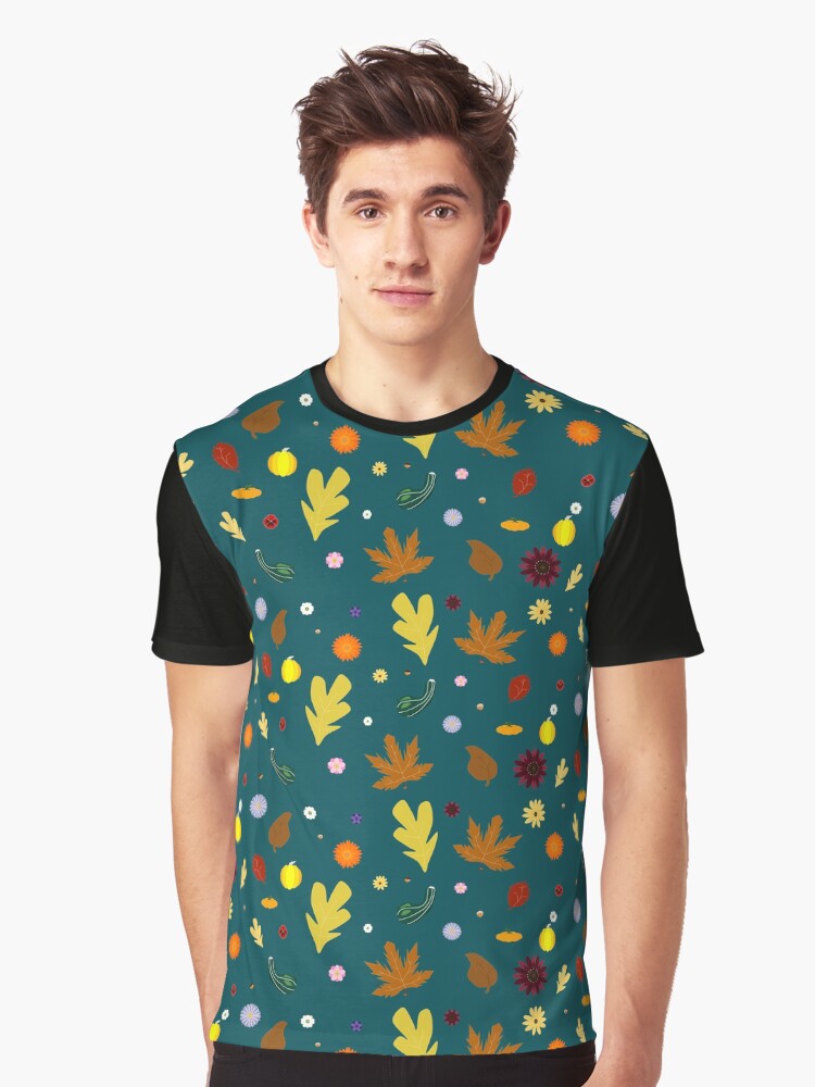 AUTUMN Fall Leaves Gourds Flowers Acorns Version 1 (Deep Turquoise) T-Shirts, Hoodie, Sweatshirt