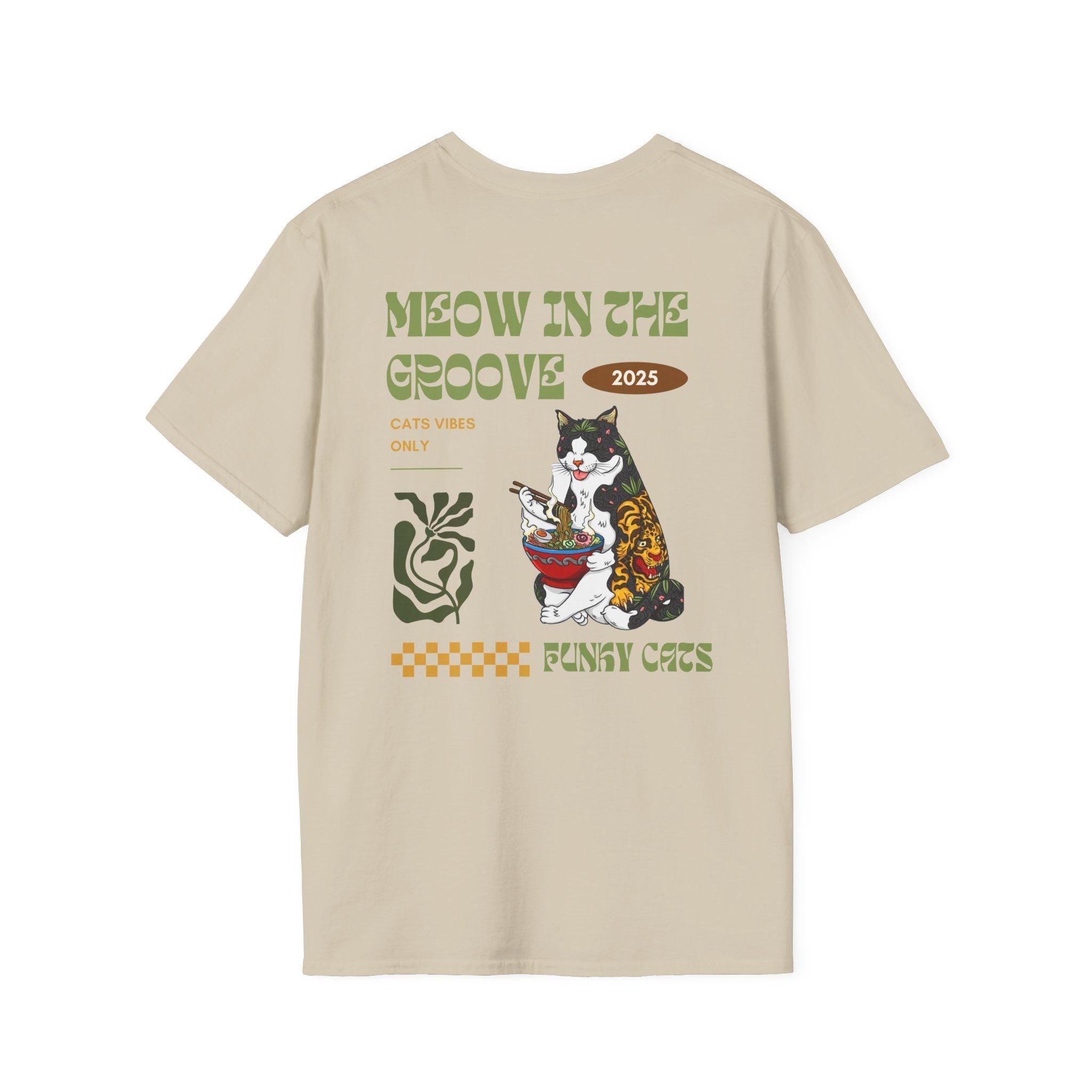 Cute Cat Ramen T-Shirt, Meow in the Groove, Funny Cats Gift, Pet Lover Apparel, Cat Mom Gift Hoodie, Sweatshirt (Image 1)