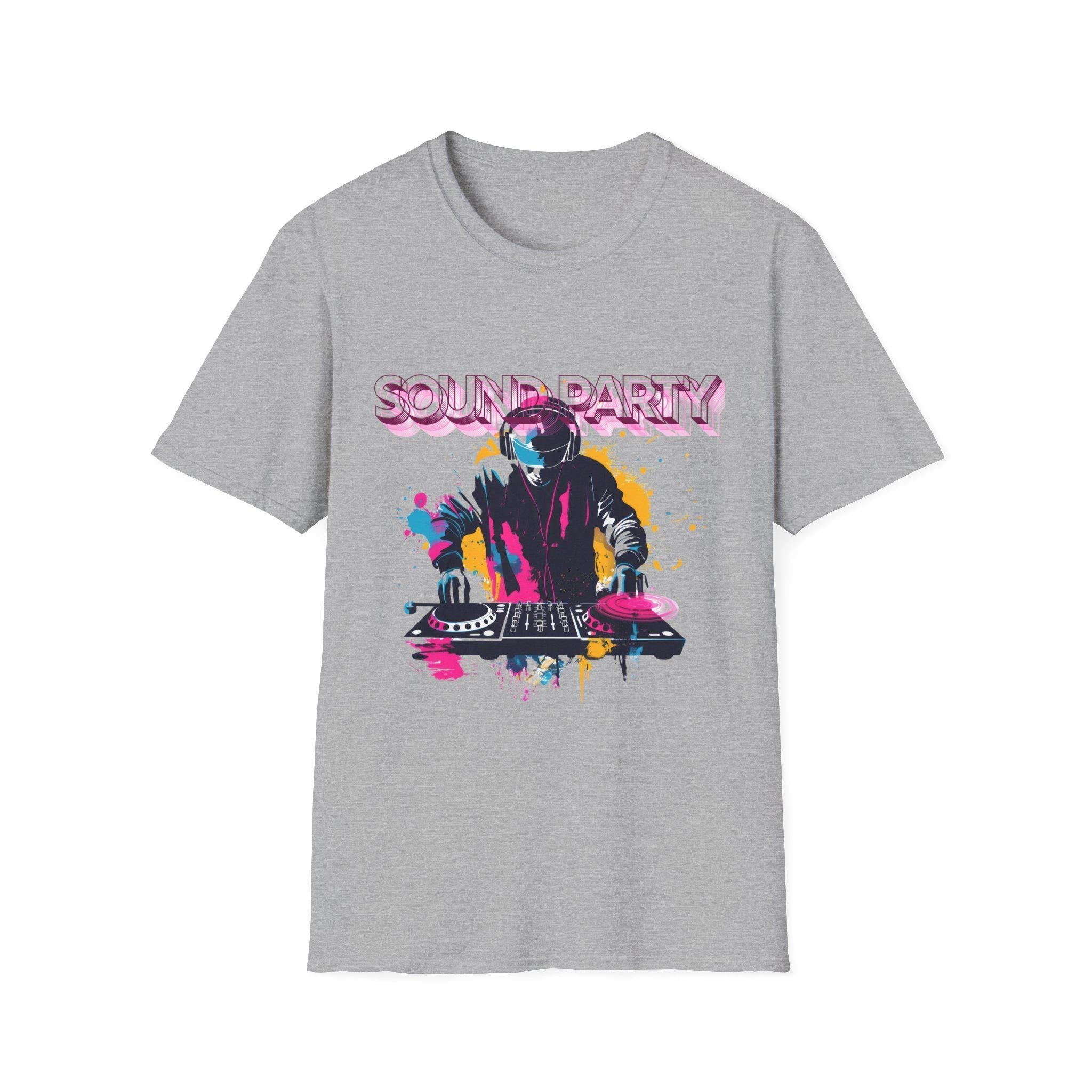 Vibrant DJ Graphic Tee, Unisex Softstyle T-Shirt for Music Lovers, Festival Attire, Gift for DJs and Party... (Image 1)