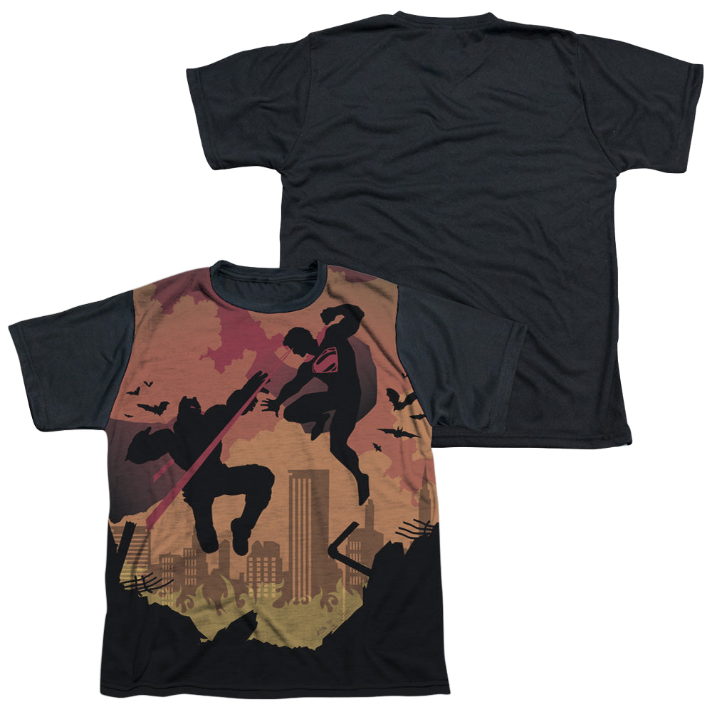 Batman v Superman Silhouette Fight - Youth Black Back T-Shirt